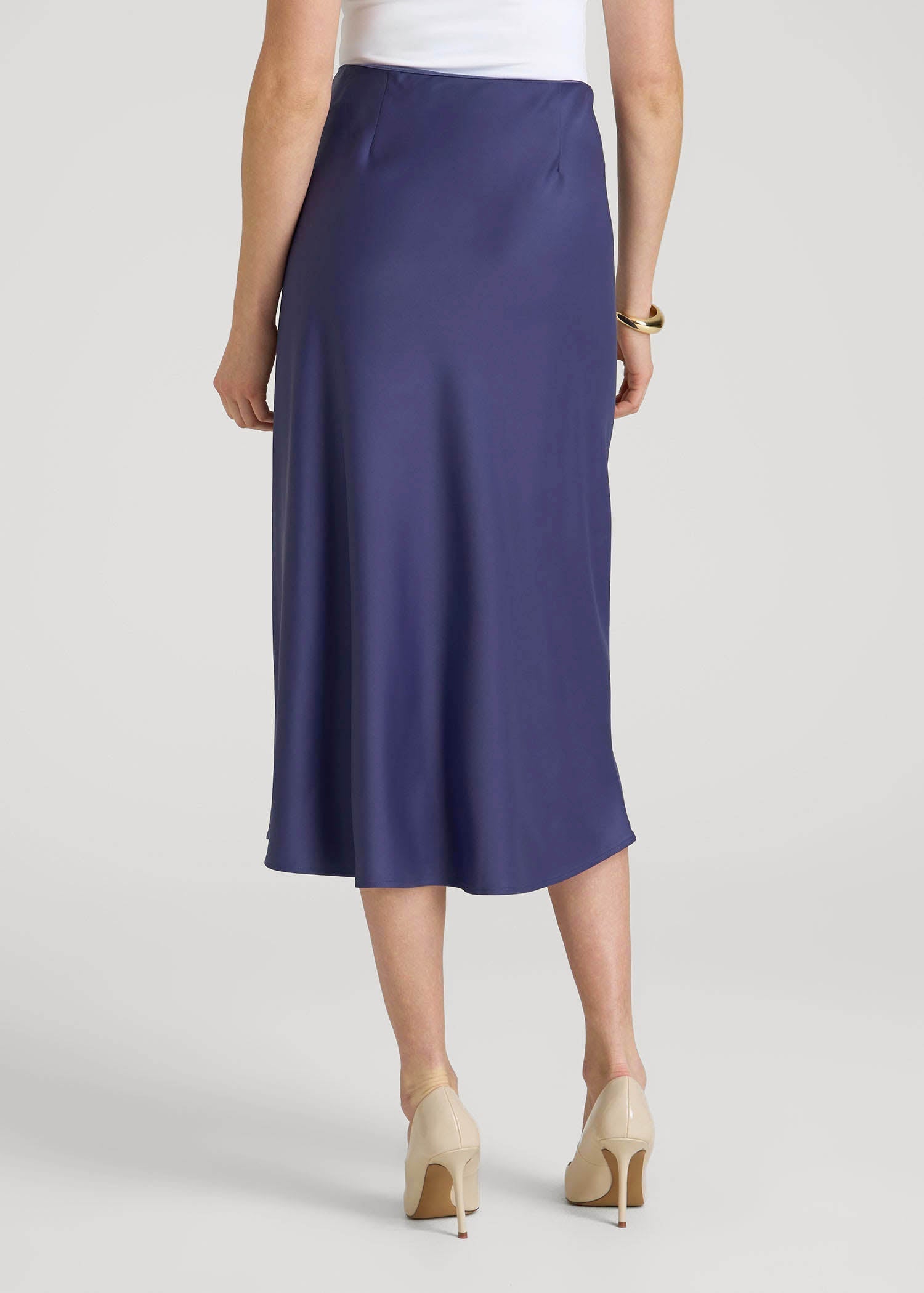 Pull On Satin Midi Skirt for Tall Women in Future Dusk