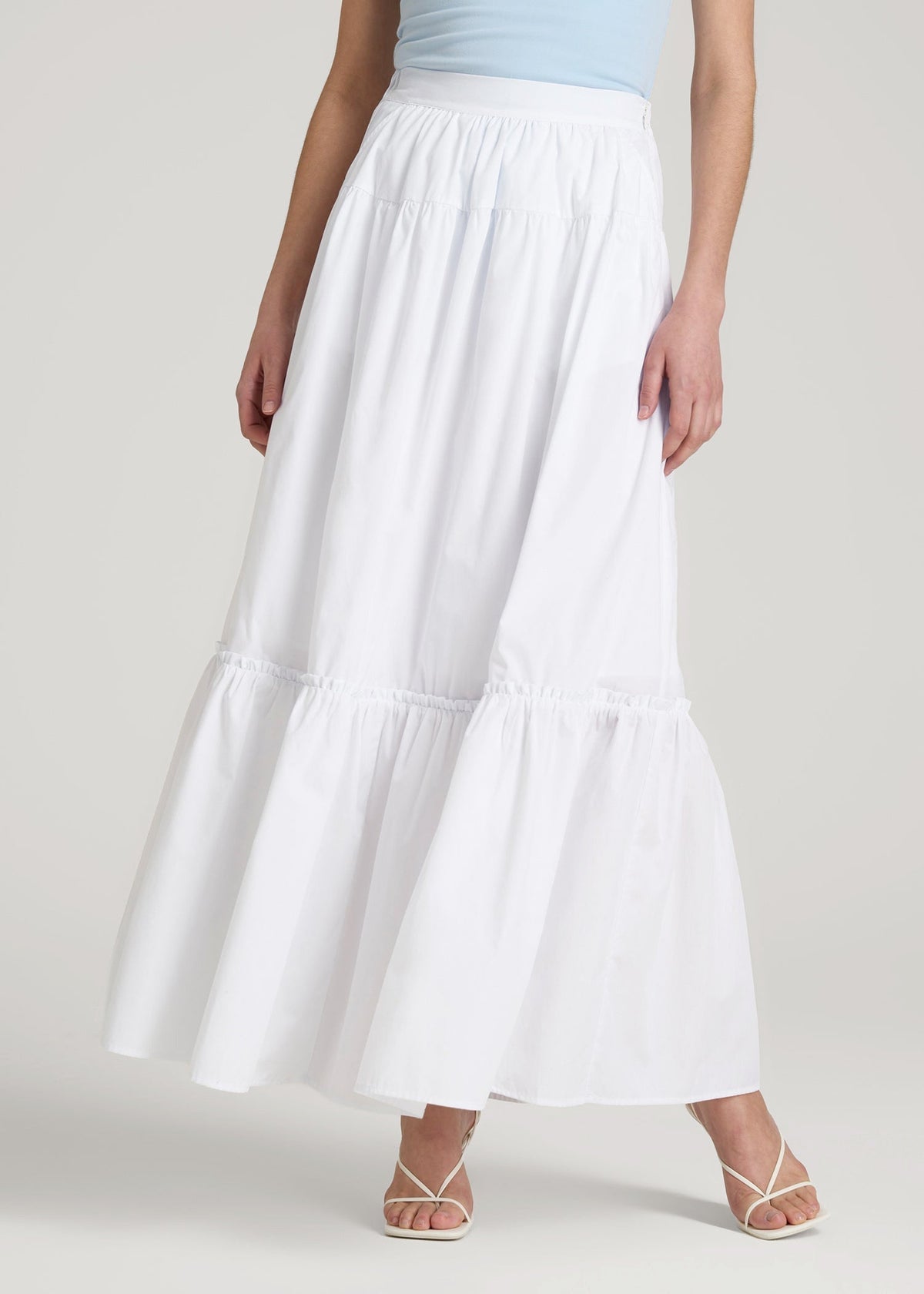 Tiered Cotton Maxi Skirt for Tall Women in White