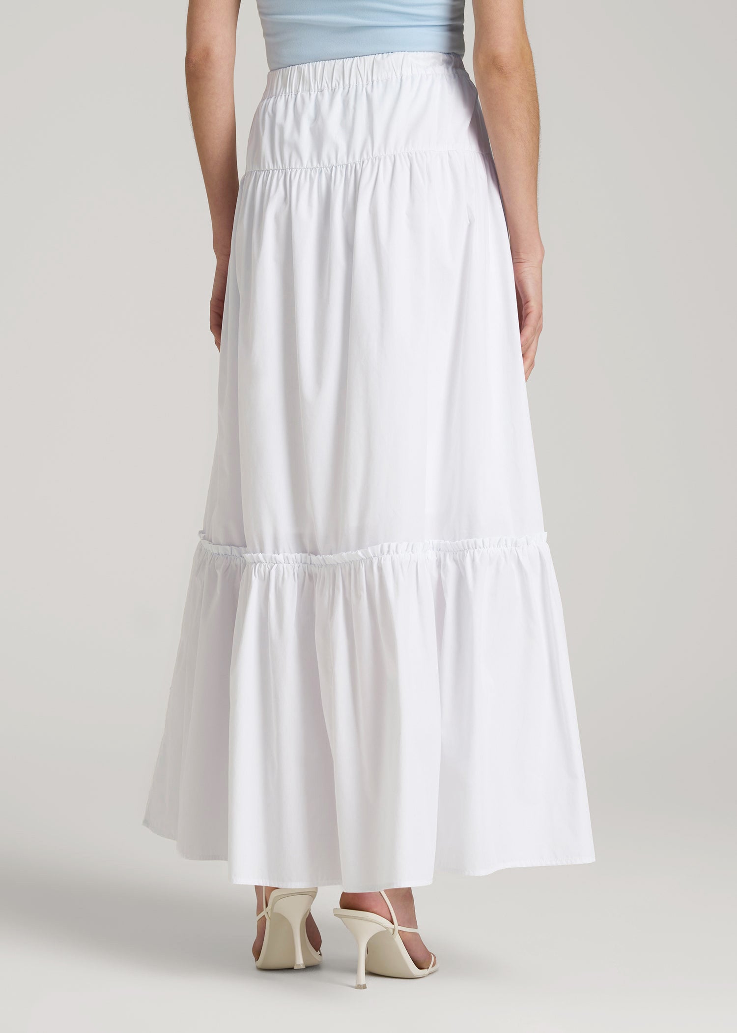 Tiered Cotton Maxi Skirt for Tall Women in White