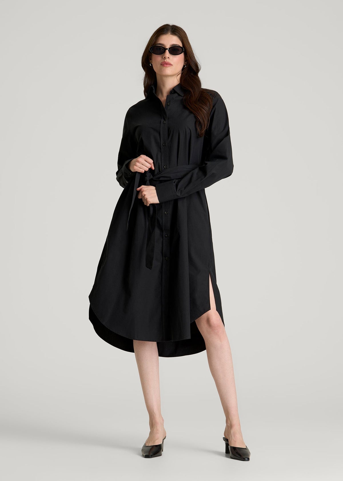 Relaxed Poplin Shirtdress for Tall Women in Black
