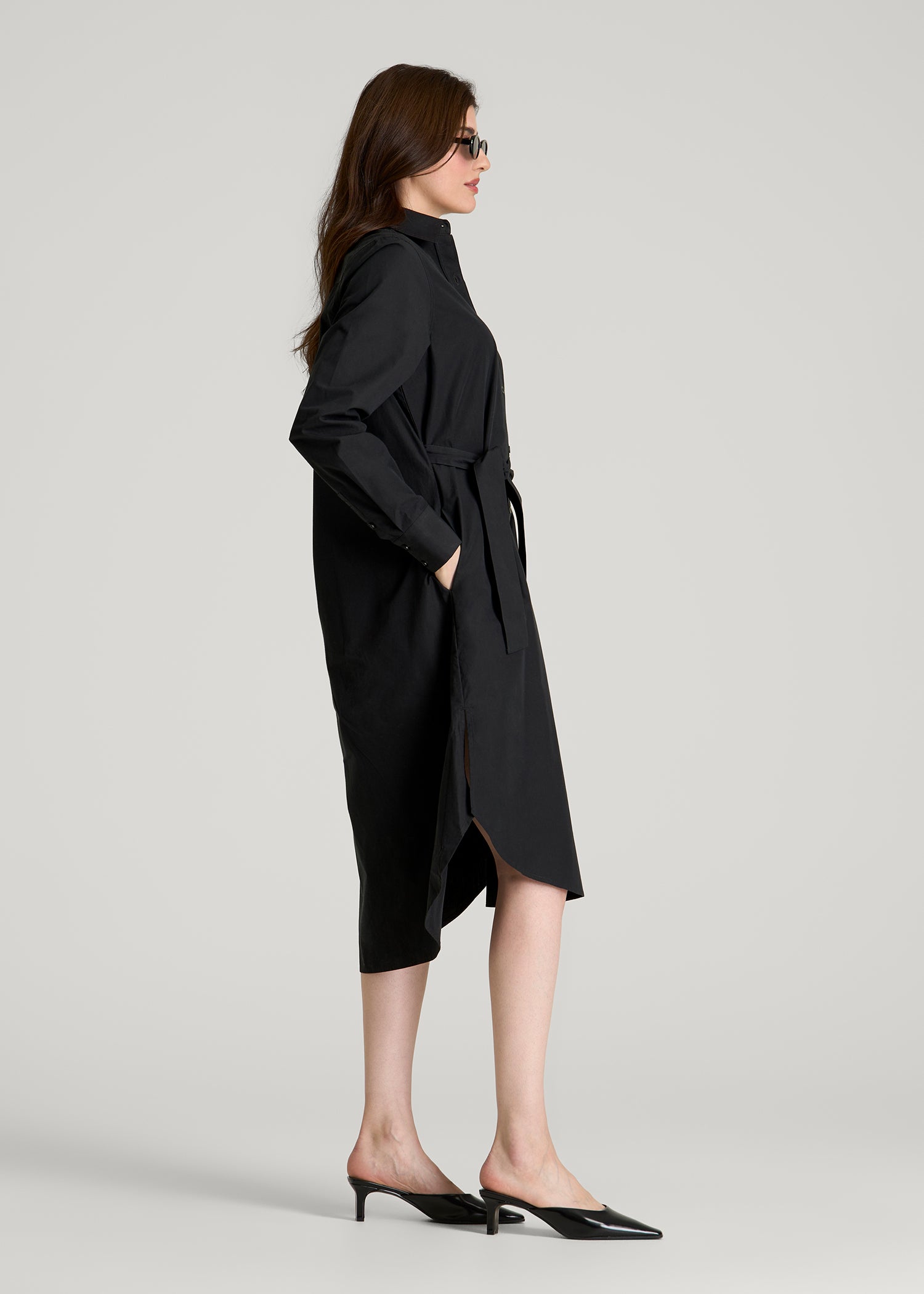 Relaxed Poplin Shirtdress for Tall Women in Black