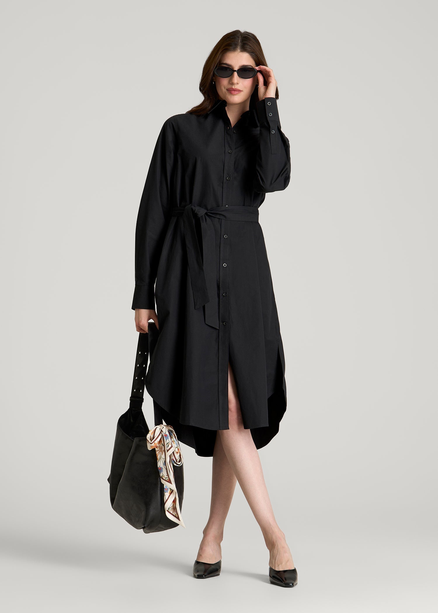Relaxed Poplin Shirtdress for Tall Women in Black