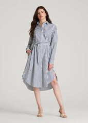 Relaxed Poplin Shirtdress for Tall Women in White and Navy Stripe