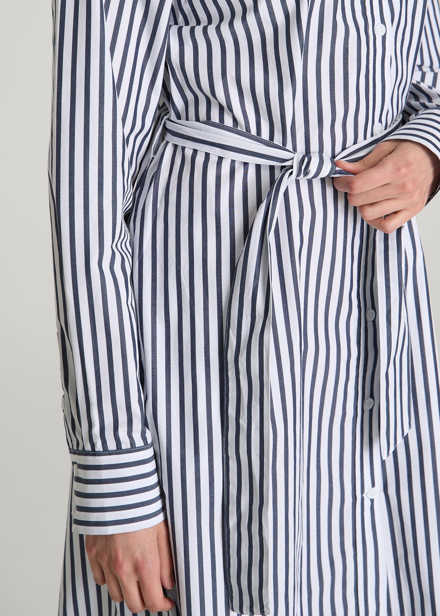 Relaxed Poplin Shirtdress for Tall Women in White and Navy Stripe