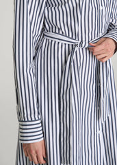 Relaxed Poplin Shirtdress for Tall Women in White and Navy Stripe
