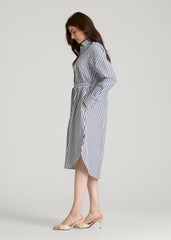 Relaxed Poplin Shirtdress for Tall Women in White and Navy Stripe