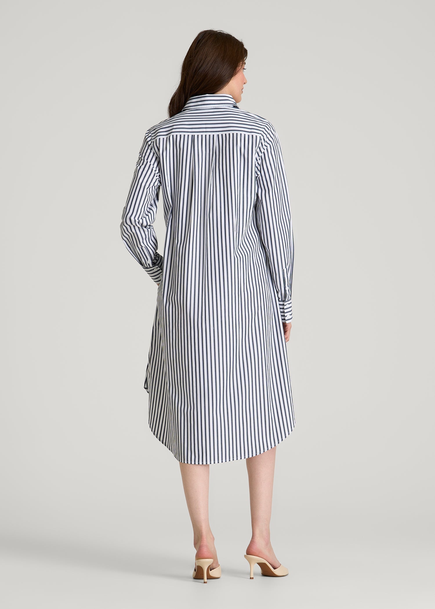 Relaxed Poplin Shirtdress for Tall Women in White and Navy Stripe