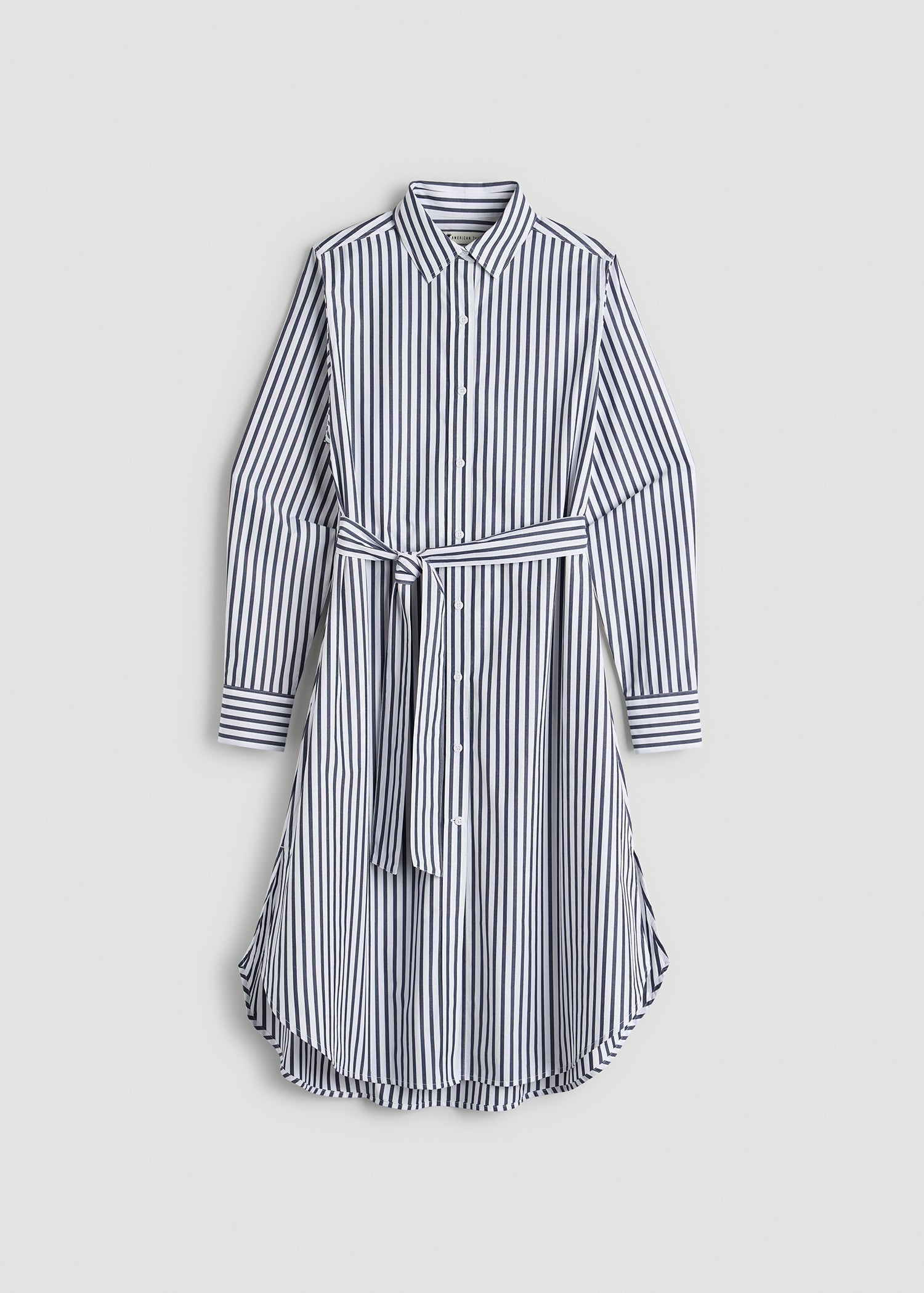 Relaxed Poplin Shirtdress for Tall Women in White and Navy Stripe