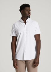 Short Sleeve Traveler Stretch Button Shirt for Tall Men in White