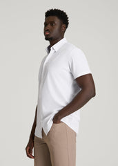 Short Sleeve Traveler Stretch Button Shirt for Tall Men in White