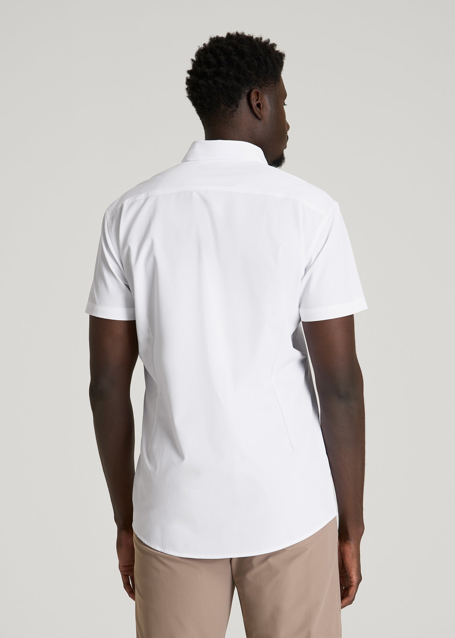 Short Sleeve Traveler Stretch Button Shirt for Tall Men in White