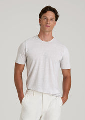 Linen Crewneck T-Shirt for Tall Men in Grey and White Mini Stripe