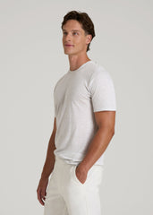Linen Crewneck T-Shirt for Tall Men in Grey and White Mini Stripe