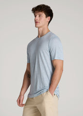 Linen Crewneck T-Shirt for Tall Men in Sky Blue Mix
