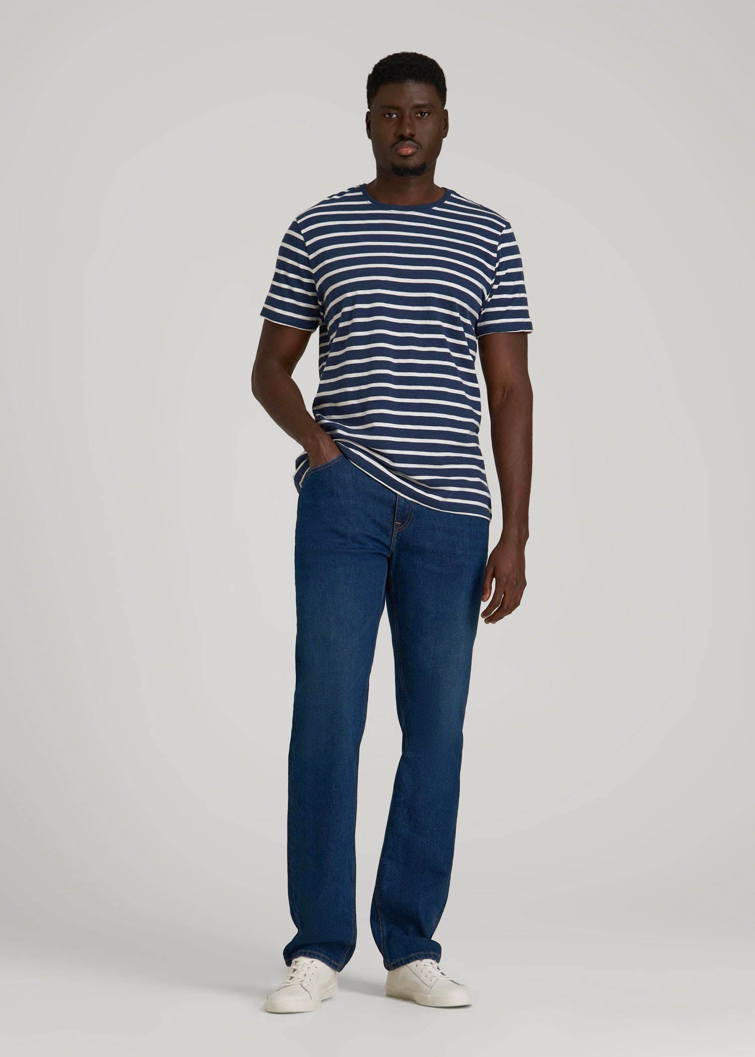 REGULAR-FIT Striped Tee for Tall Men in Navy And White
