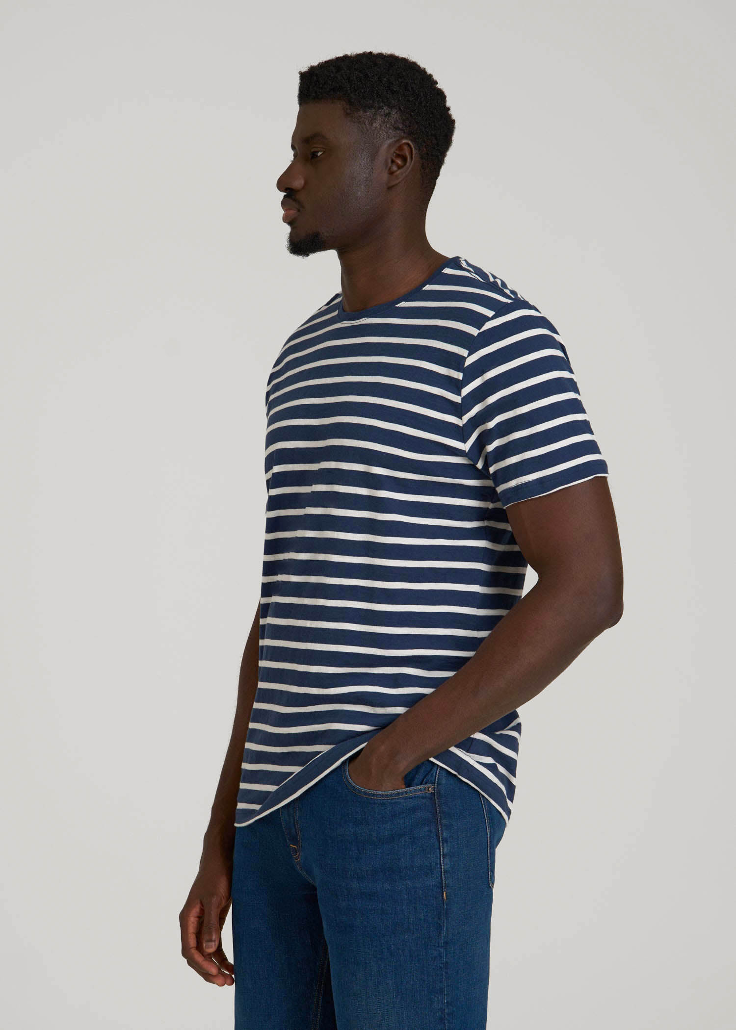 REGULAR-FIT Striped Tee for Tall Men in Navy And White