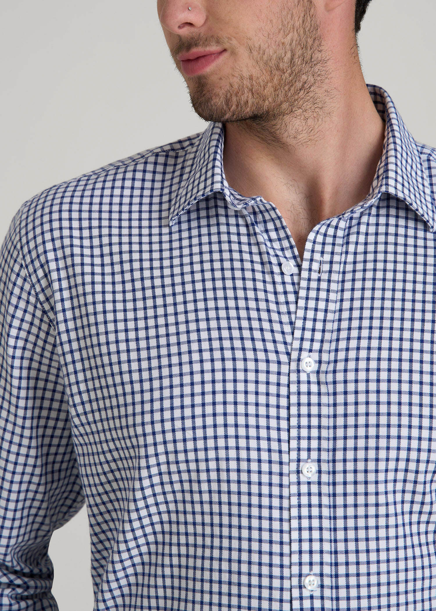Oskar Easy Care Dress Shirt for Tall Men in Bright Blue Grid