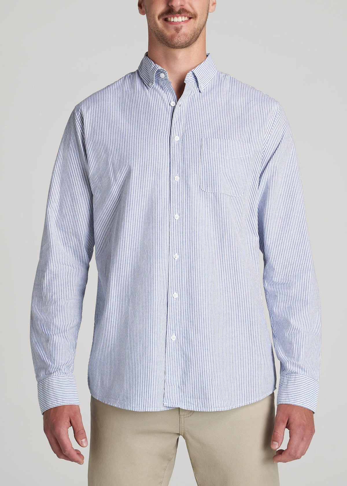 Washed Oxford Shirt for Tall Men in Blue Banker Stripe