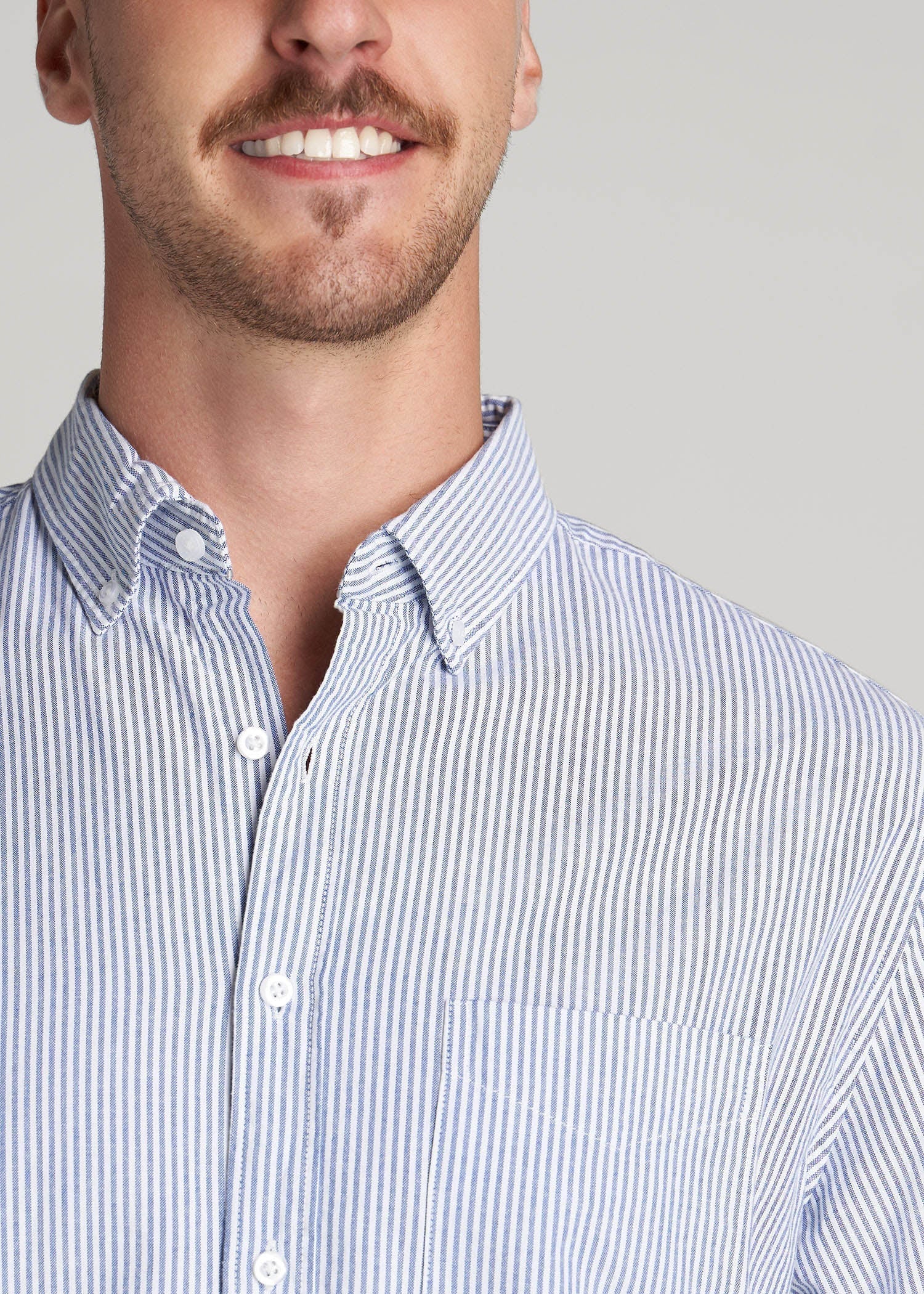 Washed Oxford Shirt for Tall Men in Blue Banker Stripe