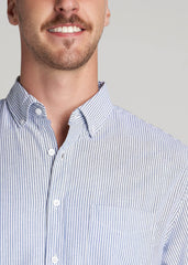 Washed Oxford Shirt for Tall Men in Blue Banker Stripe