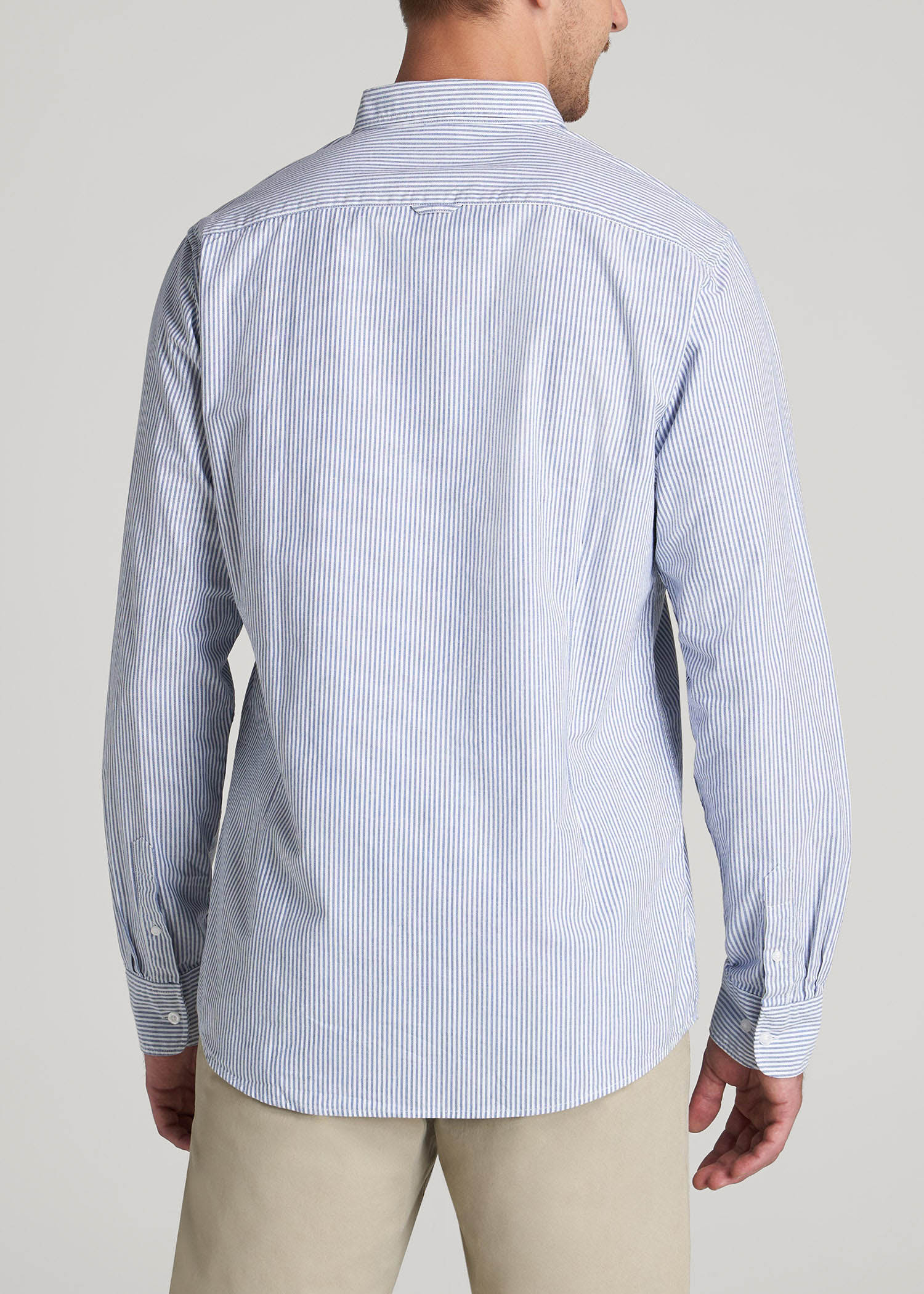 Washed Oxford Shirt for Tall Men in Blue Banker Stripe