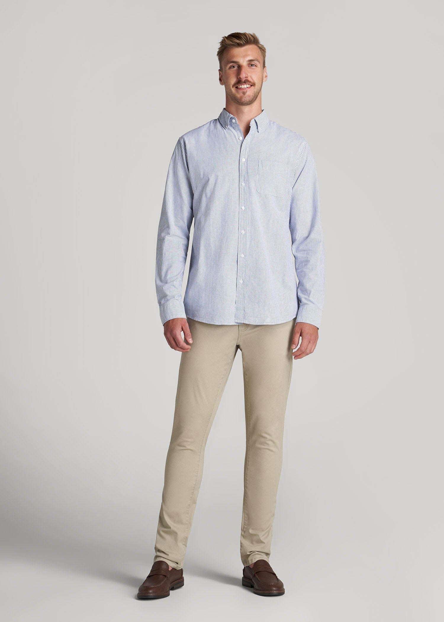 Washed Oxford Shirt for Tall Men in Blue Banker Stripe