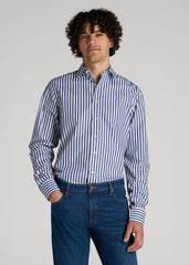 Premium Dress Shirt for Tall Men in Bold Blue Stripe