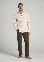 Stretch Flannel Button Shirt for Tall Men in Soft Beige