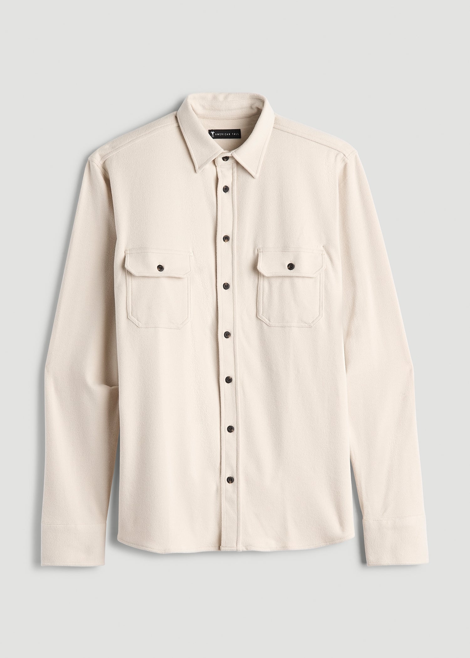 Stretch Flannel Button Shirt for Tall Men in Soft Beige