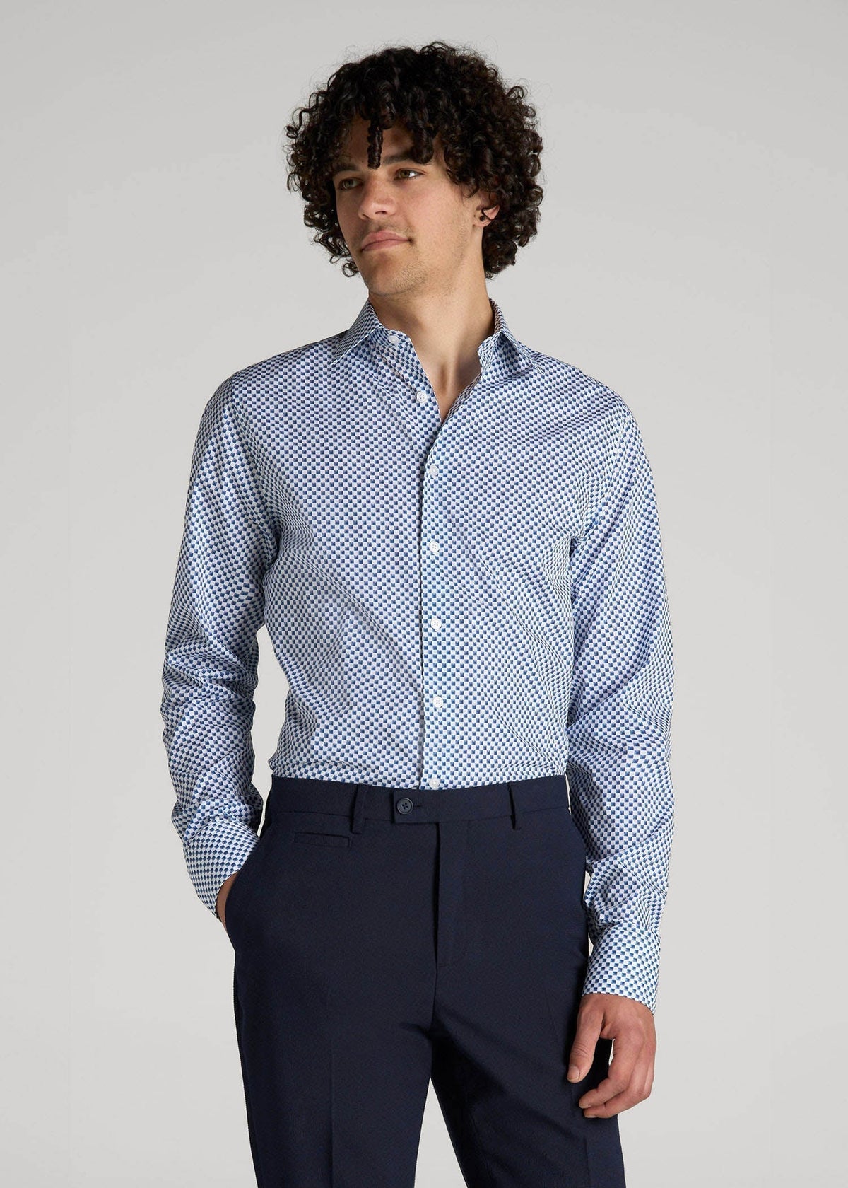 Premium Dress Shirt for Tall Men in Blues Check