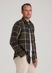 Nelson Flannel Shirt for Tall Men in Olive Plaid