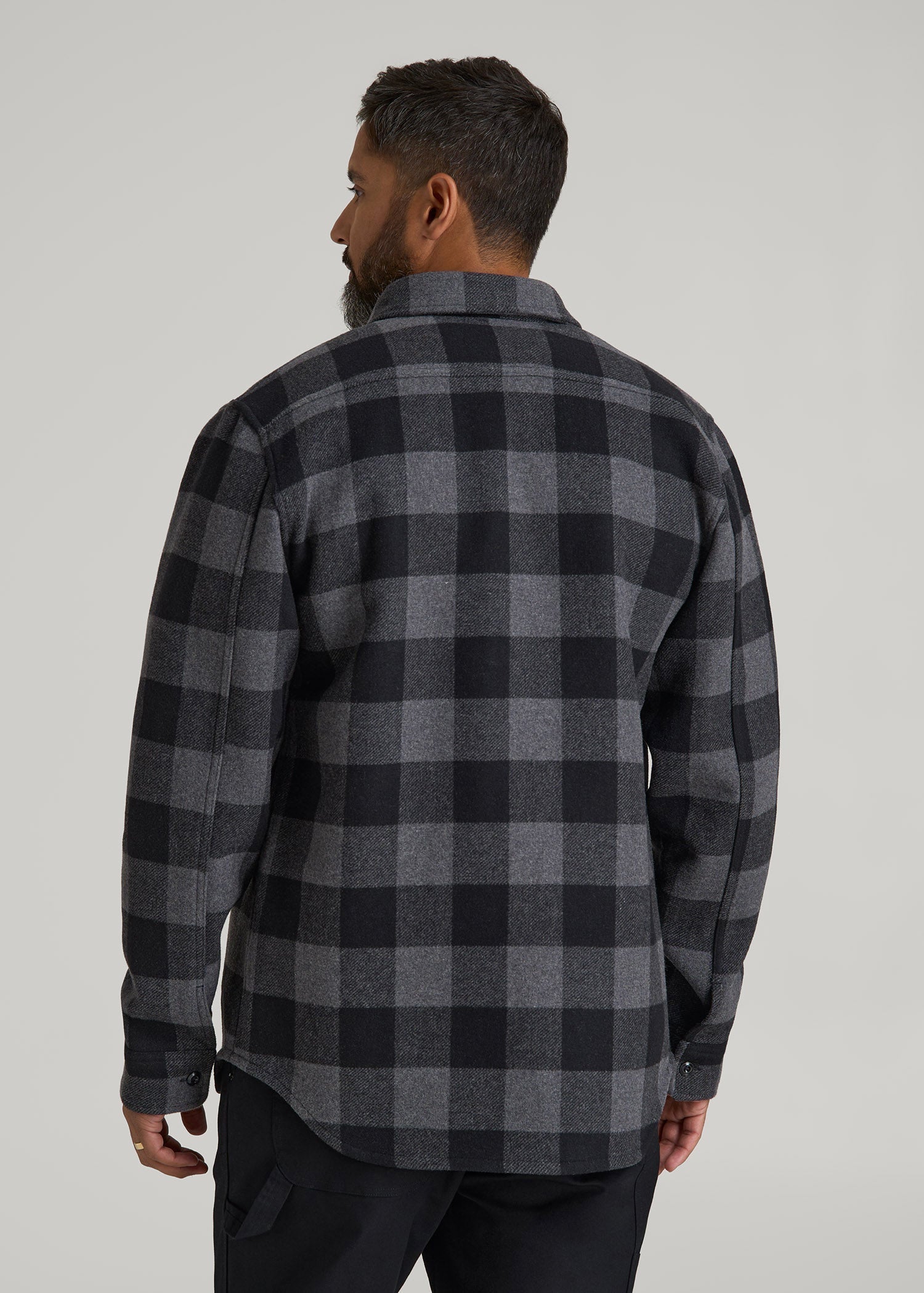 LJ&S Wool Blend Shirt Jacket for Tall Men in Black and Grey Check