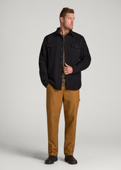 LJ&S Heavyweight Cotton Twill Overshirt for Tall Men in Vintage Black