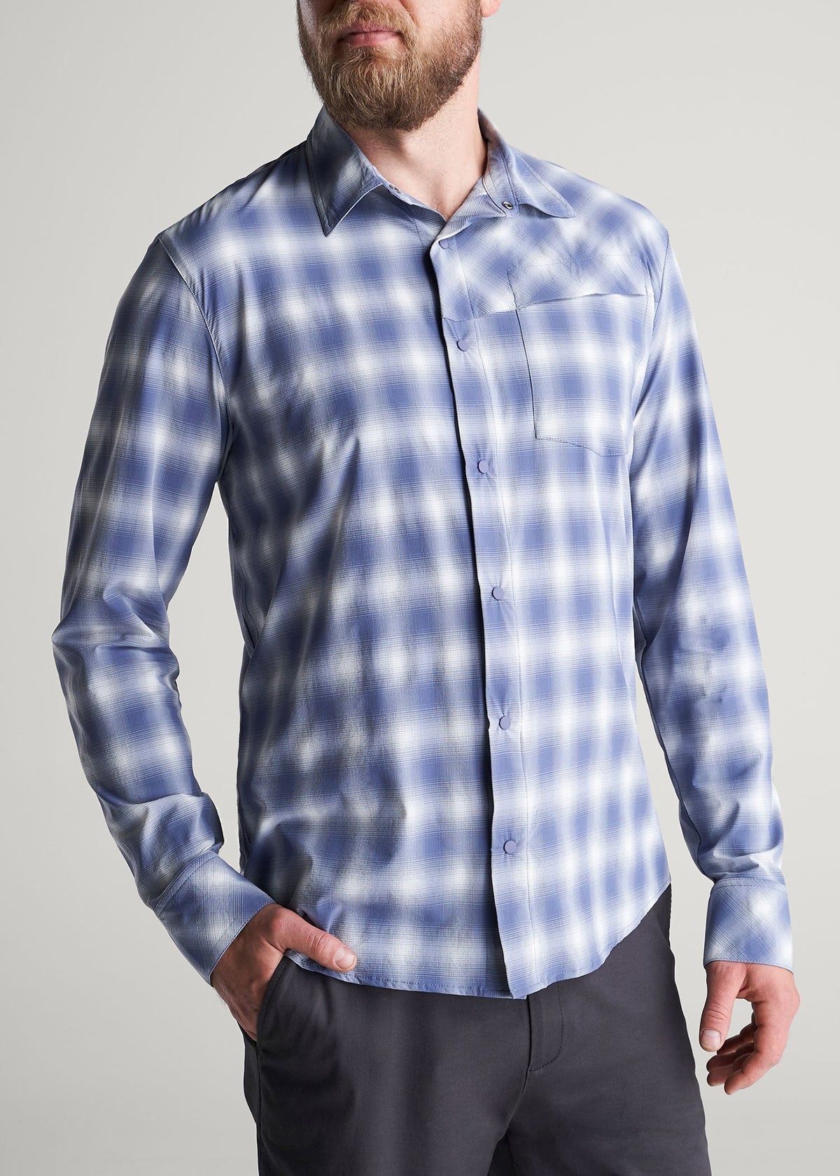 Ultra Lightweight Snap-Front Shirt for Tall Men in Open Sky