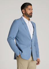 Stretch Seersucker Blazer for Tall Men in Tonal Blue Stripe