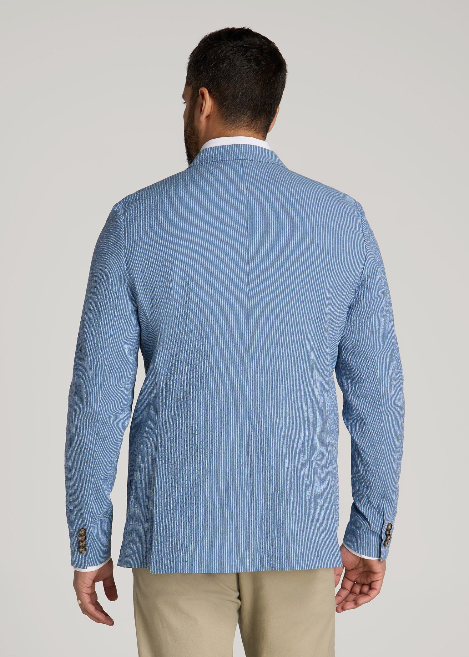 Stretch Seersucker Blazer for Tall Men in Tonal Blue Stripe