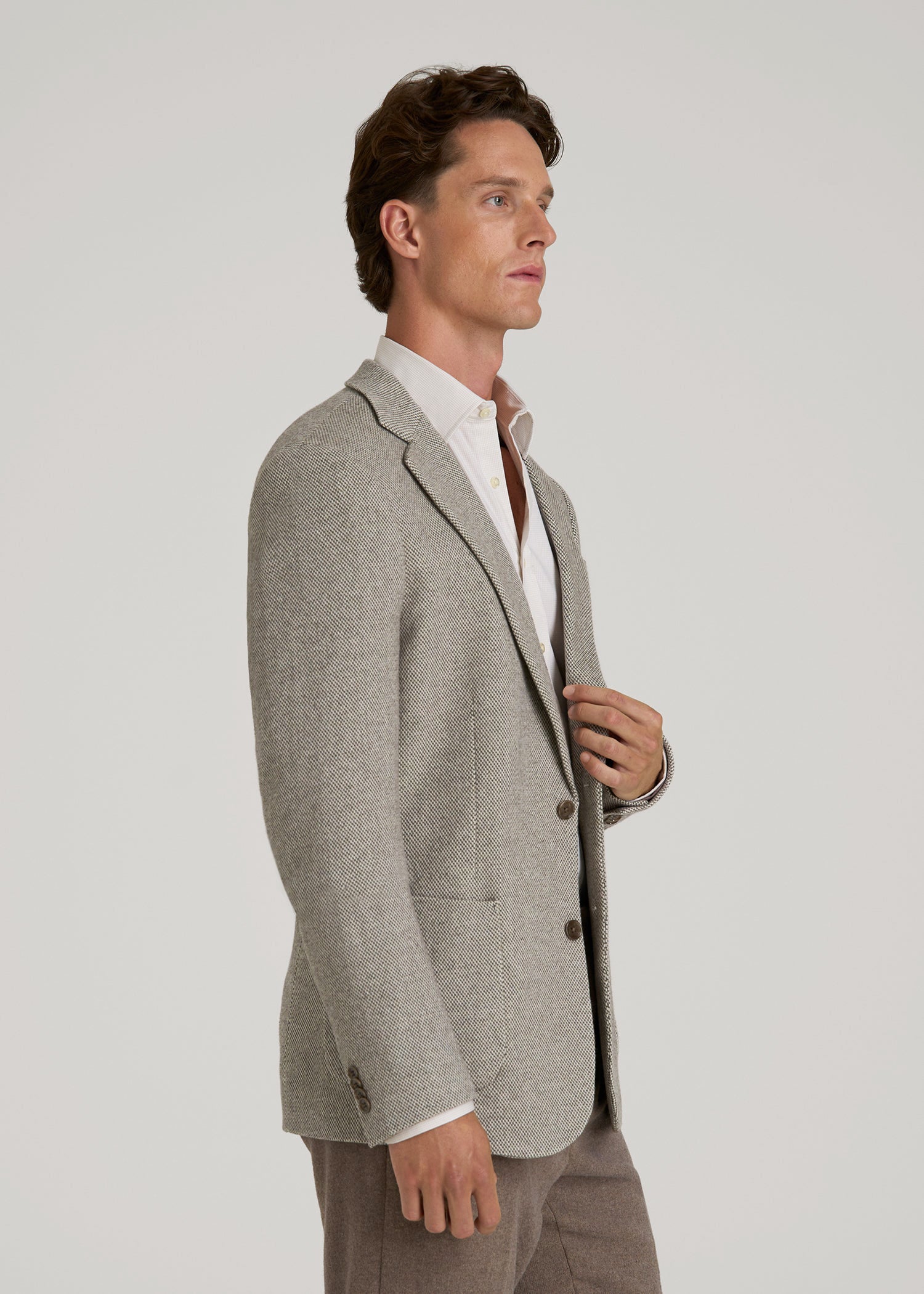 Wool Blend Blazer for Tall Men in Taupe Basketweave