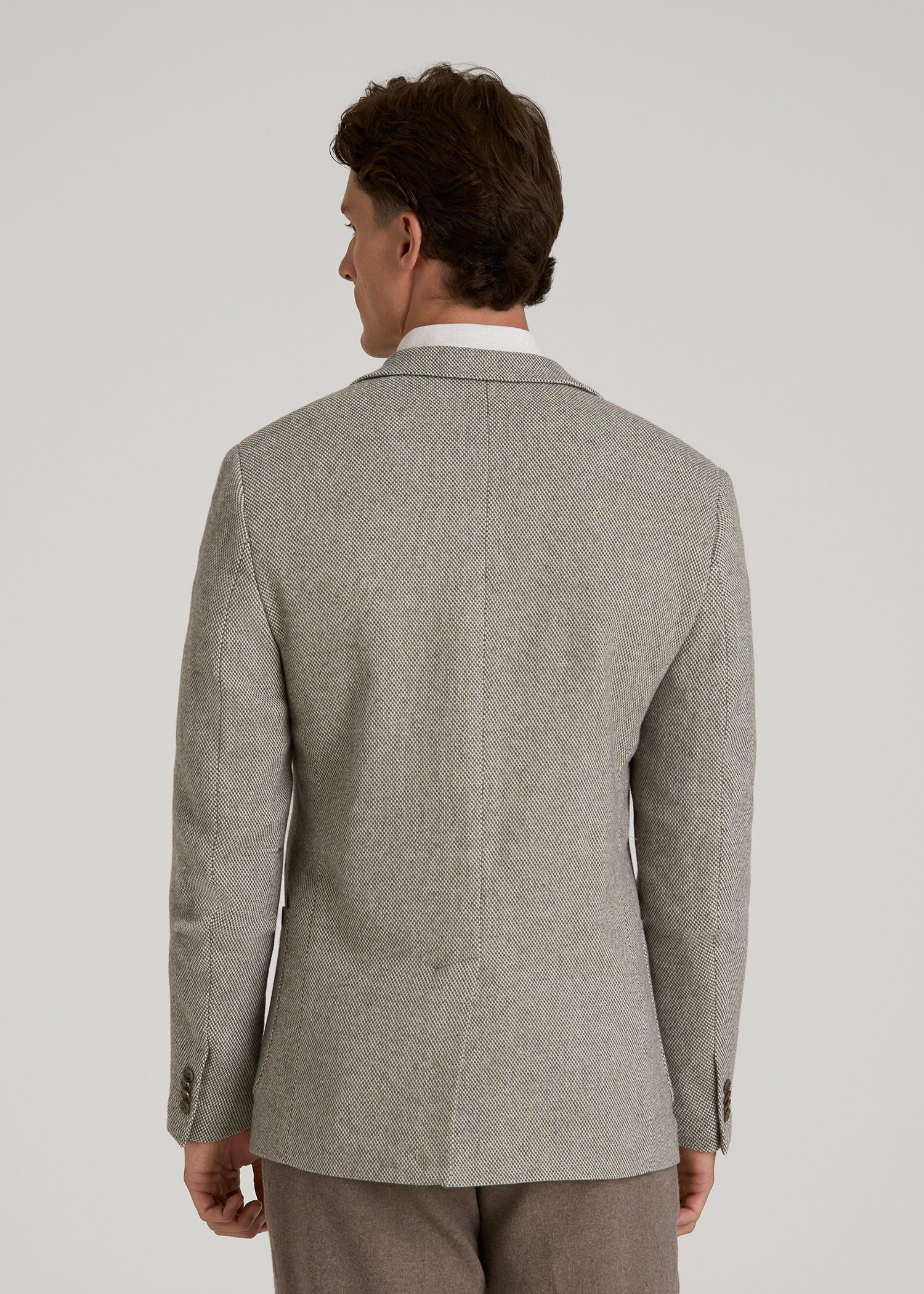 Wool Blend Blazer for Tall Men in Taupe Basketweave