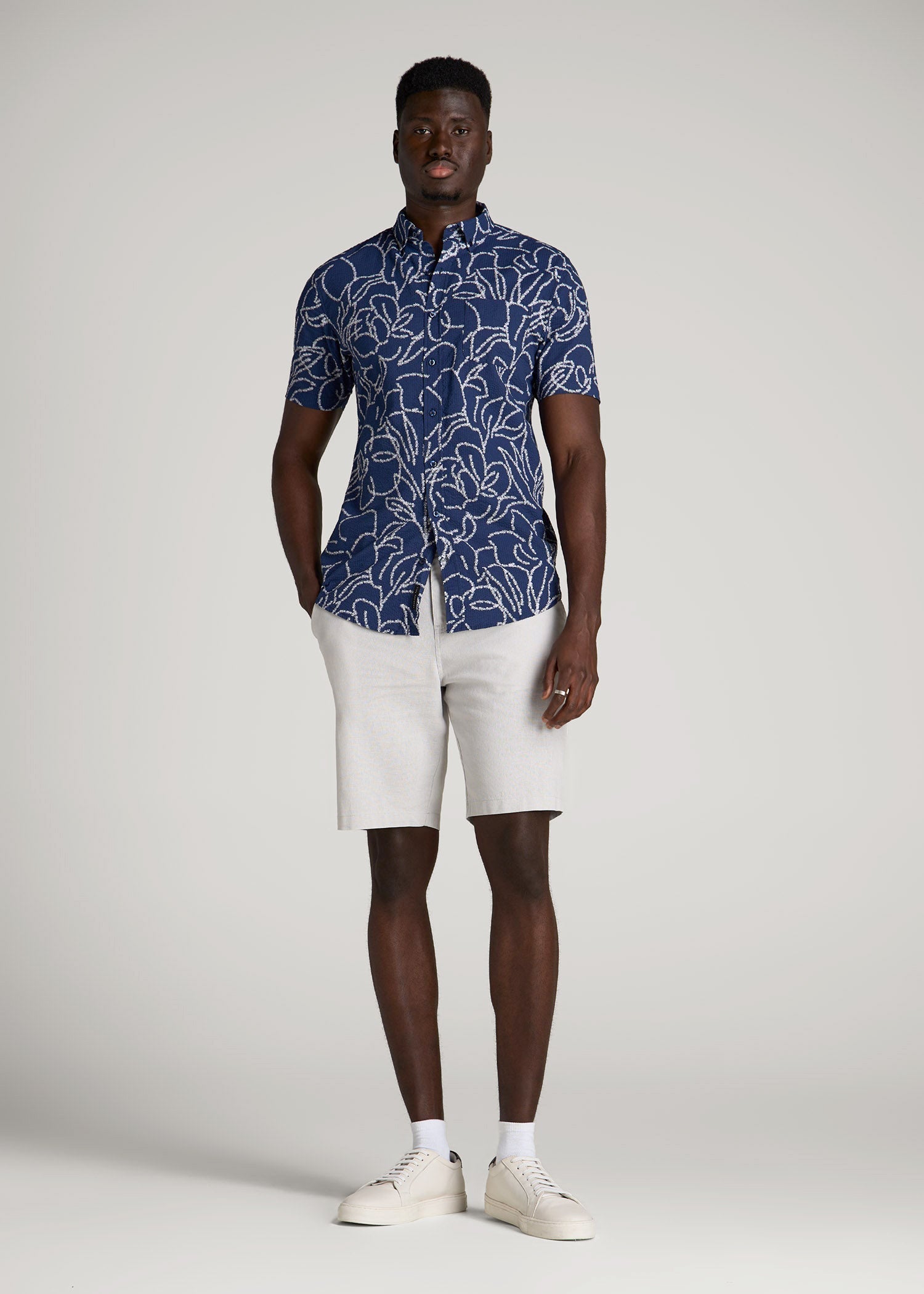 Linen Shorts For Tall Men in Vapor Grey