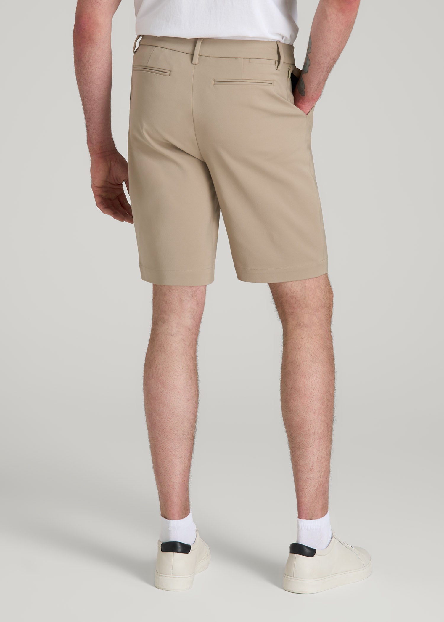 Tech Chino Shorts for Tall Men in Desert Khaki