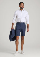 Seersucker Shorts for Tall Men in Navy and Off White Stripe