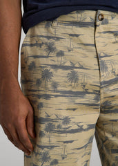 Printed Stretch Cotton Shorts for Tall Men in Grey Oceanic Print