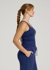 Waffle Tank Top for Tall Women in Midnight Blue