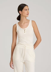 Waffle Tank Top for Tall Women in White Alyssum