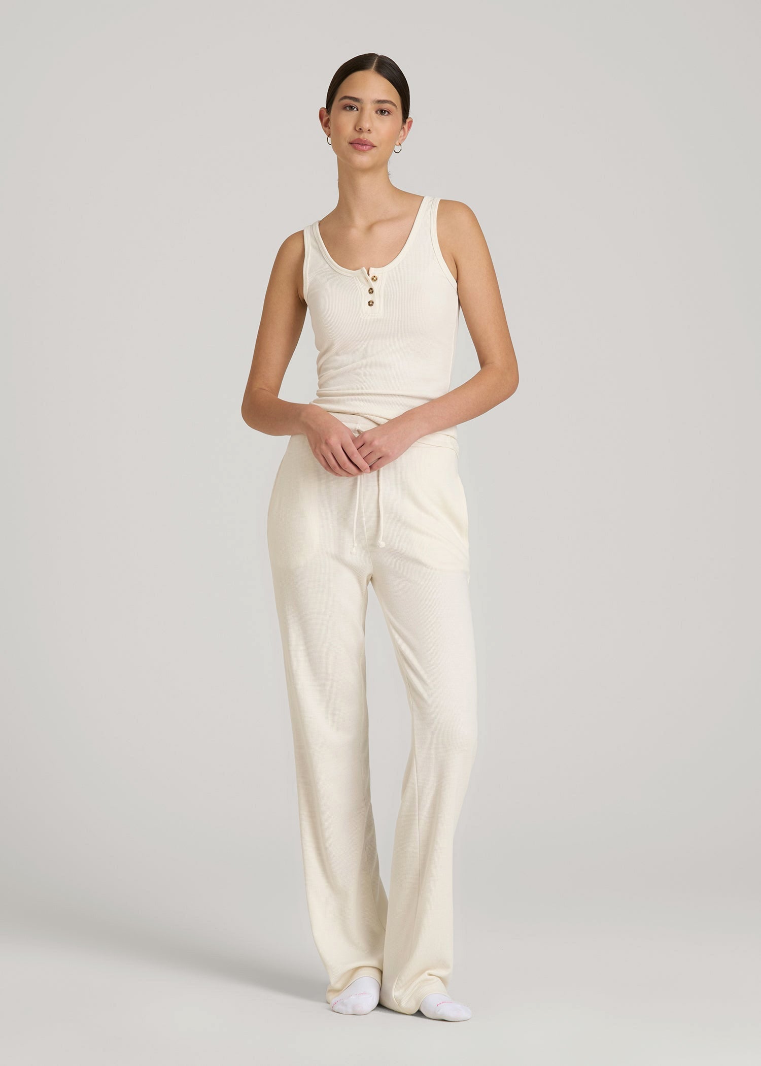 Waffle Tank Top for Tall Women in White Alyssum