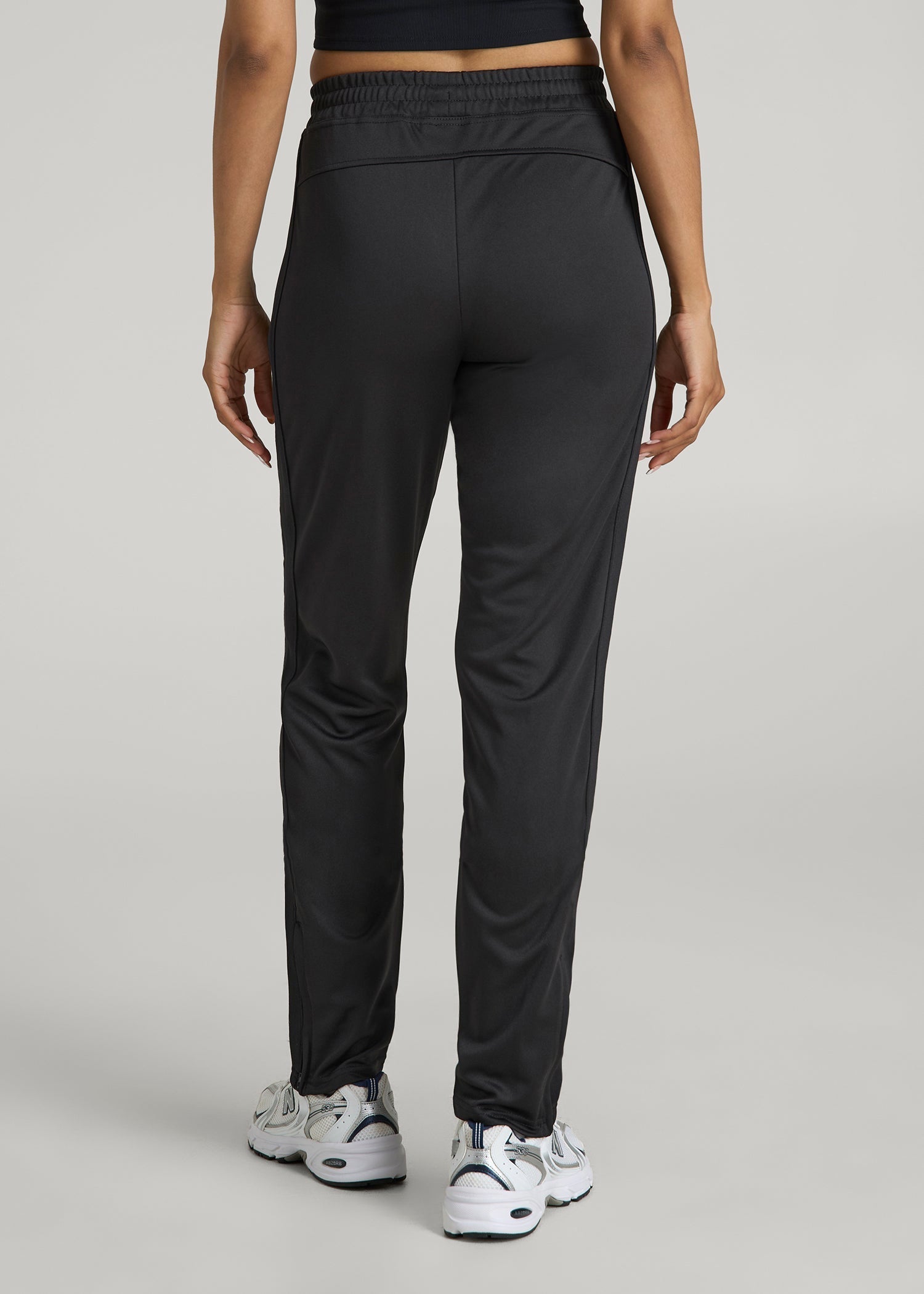 Ultra Lightweight Tricot Athletic Stripe Pants for Tall Women in Black And Black