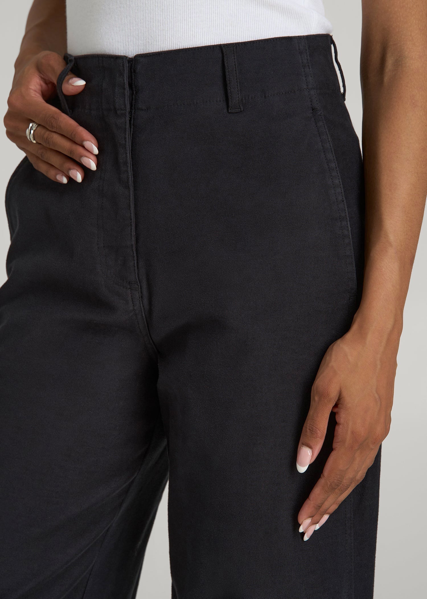 High Rise Wide Leg Flat Front Chinos for Tall Women in Black