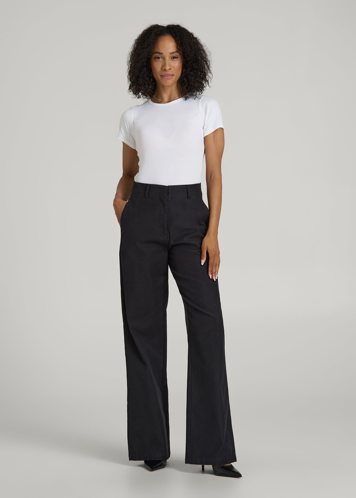 High Rise Wide Leg Flat Front Chinos for Tall Women in Black