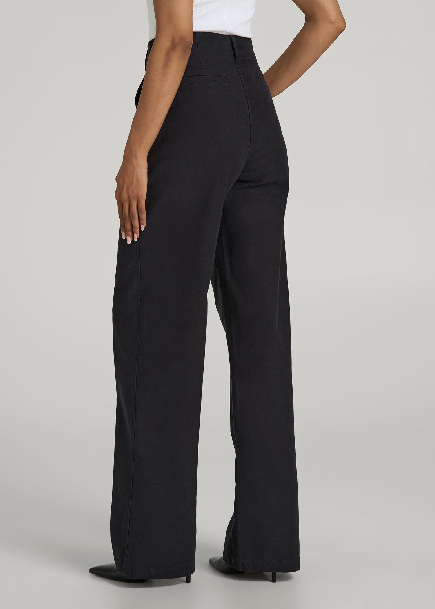 High Rise Wide Leg Flat Front Chinos for Tall Women in Black