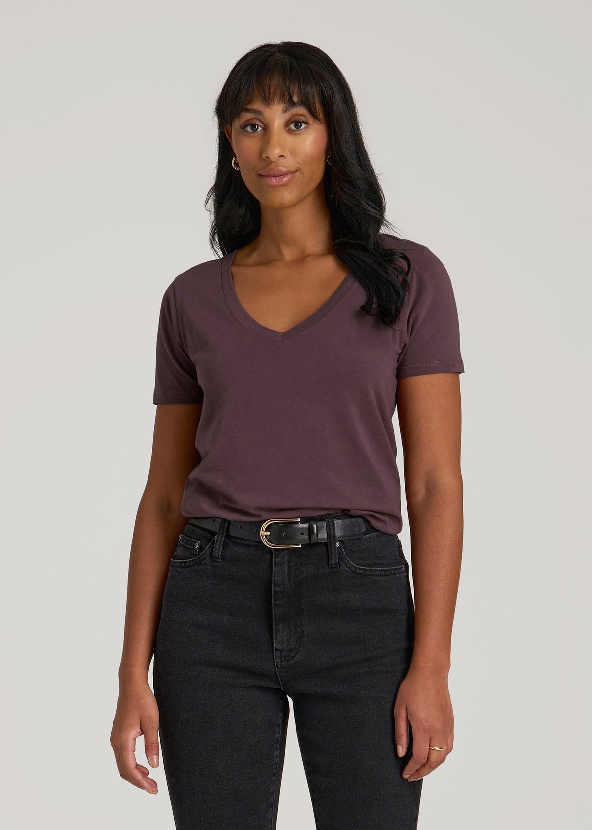 Scoop V-Neck Tee for Tall Women in Merlot
